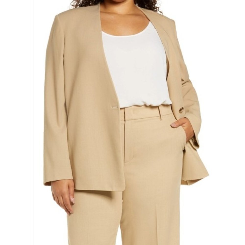 Nwt Vince Modern Collarless Blazer Single Button Straw Tan Camel Wool Plus 22